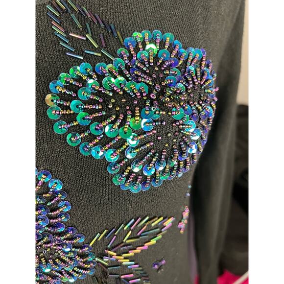 Vintage black sequin floral sweater mermaid core retro 80's retro glam - Picture 6 of 6